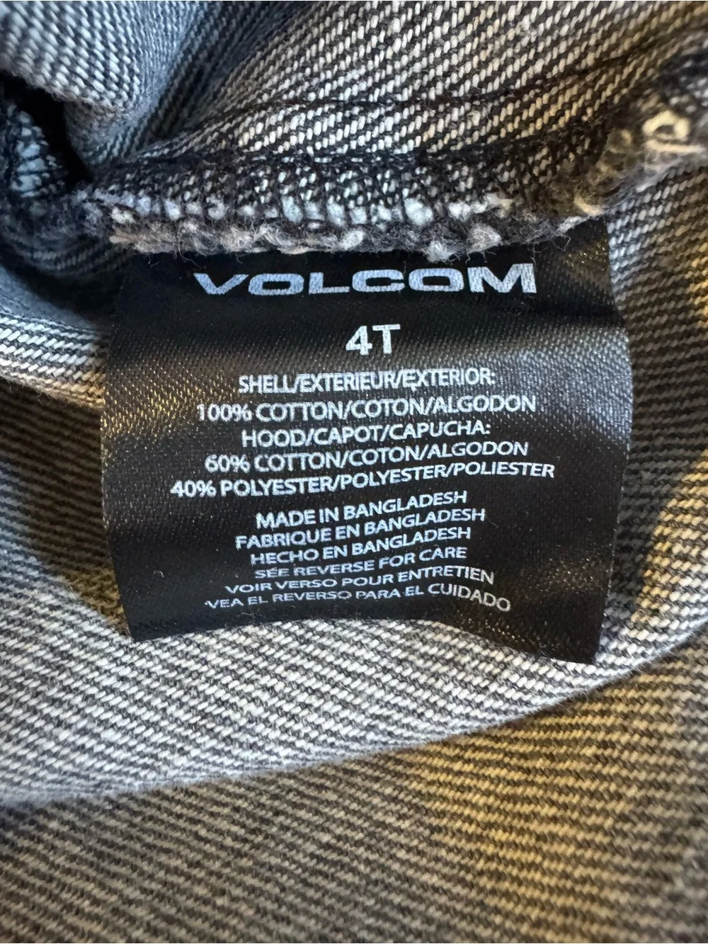 Volcom Kids Hooded Jean Jacket in Gray Wash with Black Hood